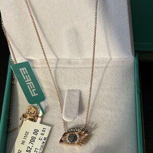 Effy 14K Rose Gold Diamond & Sapphire Evil Eye Pendant Necklace NEW